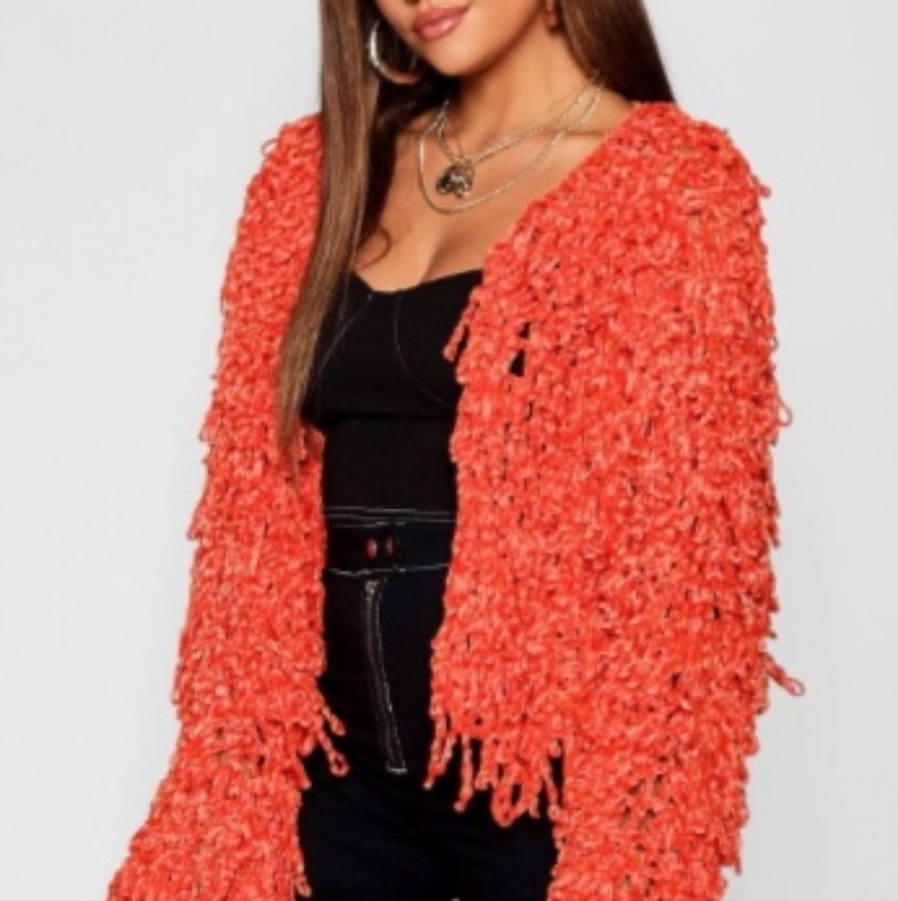 Boohoo Orange Fringe Jacket